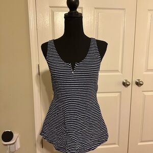 Navy and White Striped Women's tankini w/XL bottoms